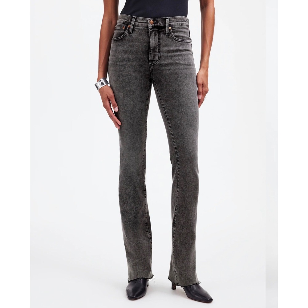 Madewell Kick Out Full Length Jeans 29 Faded Black Flare Raw Hem Womens